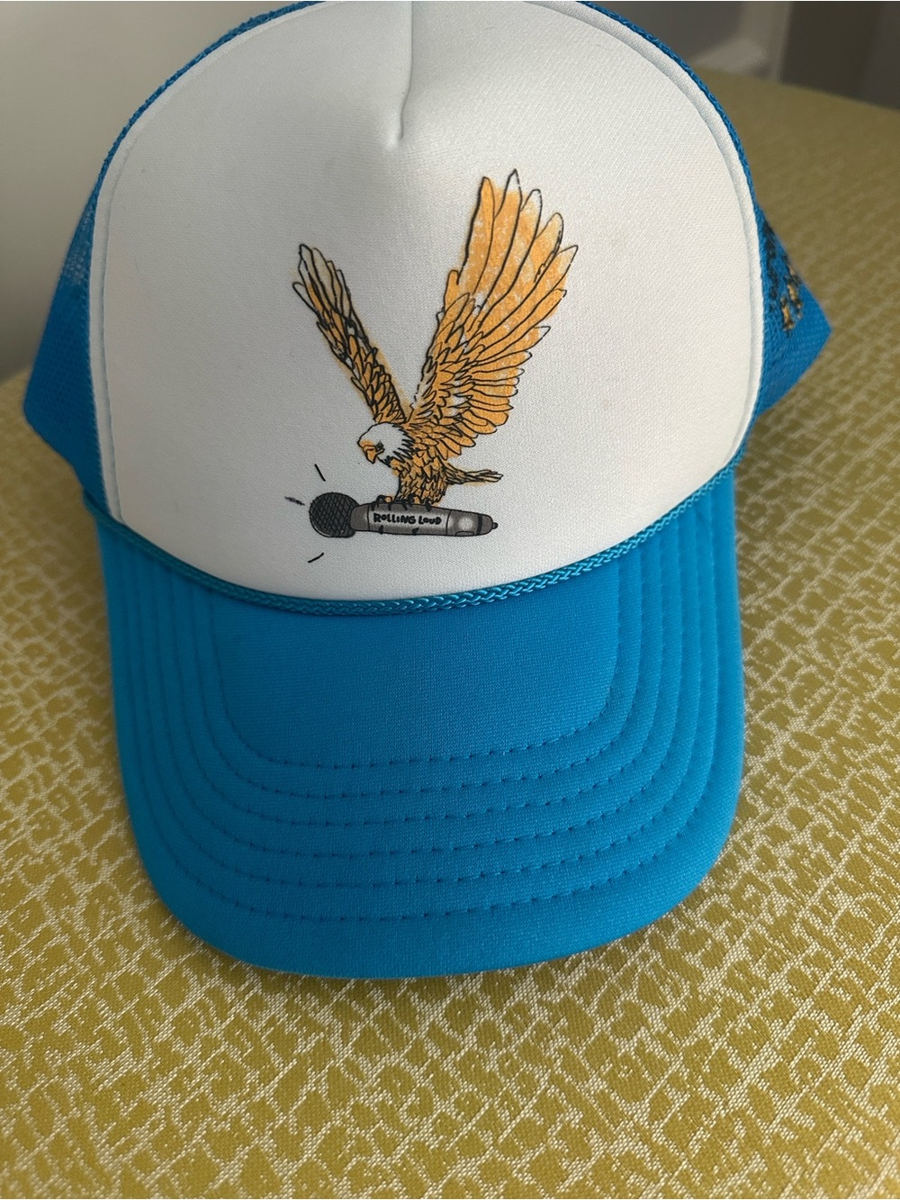 OTTO Rolling Loud Blue and White Trucker Hat with Gold Eagle Graphic